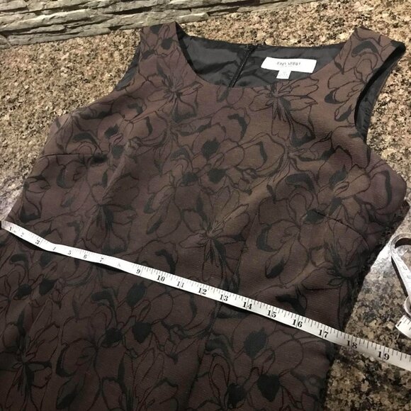 Cute Jones Studio Sleeveless Sheath dress. Brown with Black Floral Pattern - Picture 13 of 14